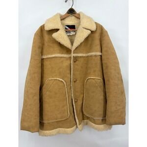 Vintage Wiman Mens XL Faux Suede Shearling Rancher Jacket Tan Made in USA